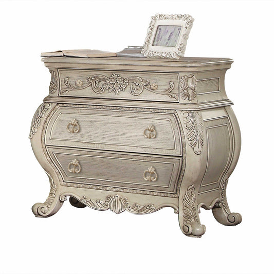 34" Antiqued White Three Drawers Solid Wood Nightstand - Homeroots