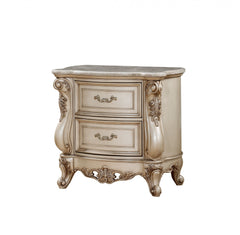 32" Antiqued White Two Drawers Mirrored Nightstand