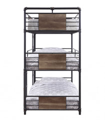 43" X 79" X 79" Sandy Black Dark Bronze Handbrushed Metal Wood Triple Bunk Bed  Twin