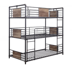 43" X 79" X 79" Sandy Black Dark Bronze Handbrushed Metal Wood Triple Bunk Bed  Twin