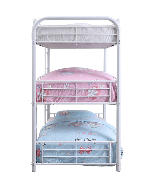 57" X 79" X 74" White Metal Triple Bunk Bed - Full - Homeroots