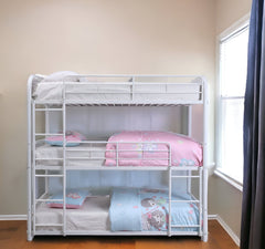 57" X 79" X 74" White Metal Triple Bunk Bed - Full - Homeroots