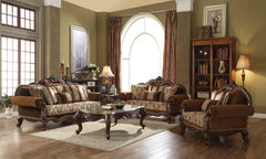 69" Brown Damask Chesterfield Loveseat and Toss Pillows