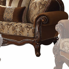 69" Brown Damask Chesterfield Loveseat and Toss Pillows - Homeroots