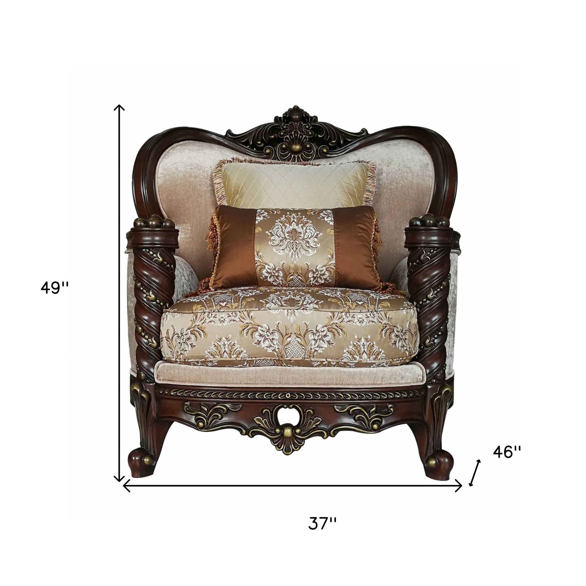 37" Beige And Brown Fabric Floral Club Chair