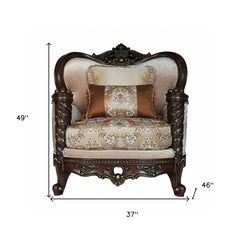 37" Beige And Brown Fabric Floral Club Chair