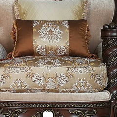 37" Beige And Brown Fabric Floral Club Chair