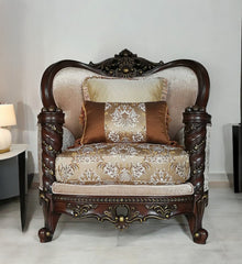 37" Beige And Brown Fabric Floral Club Chair