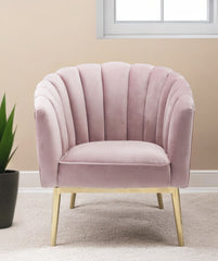 31" Pink And Copper Velvet Tufted Barrel Chair