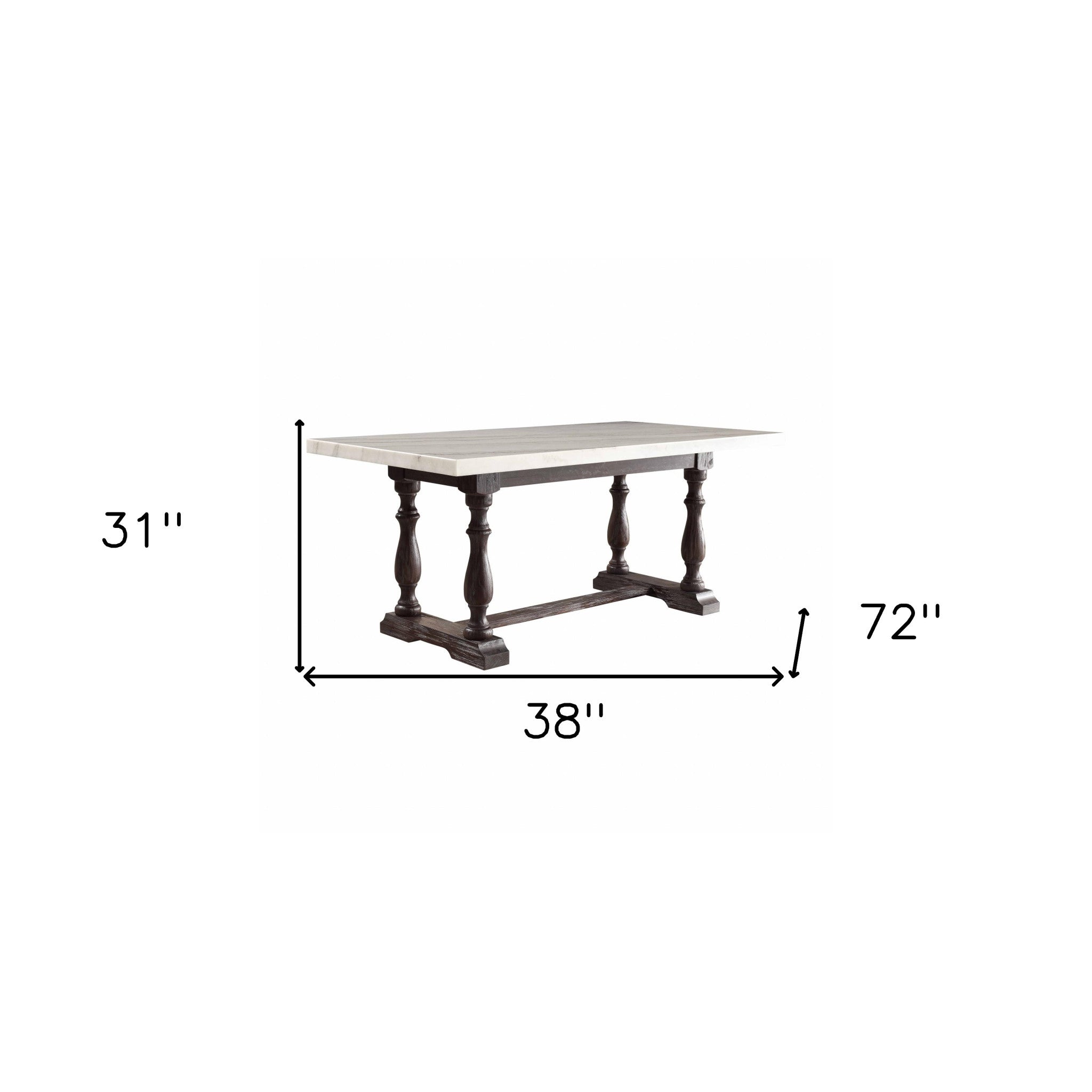 38" White And Gray Marble And Solid Wood Trestle Base Dining Table