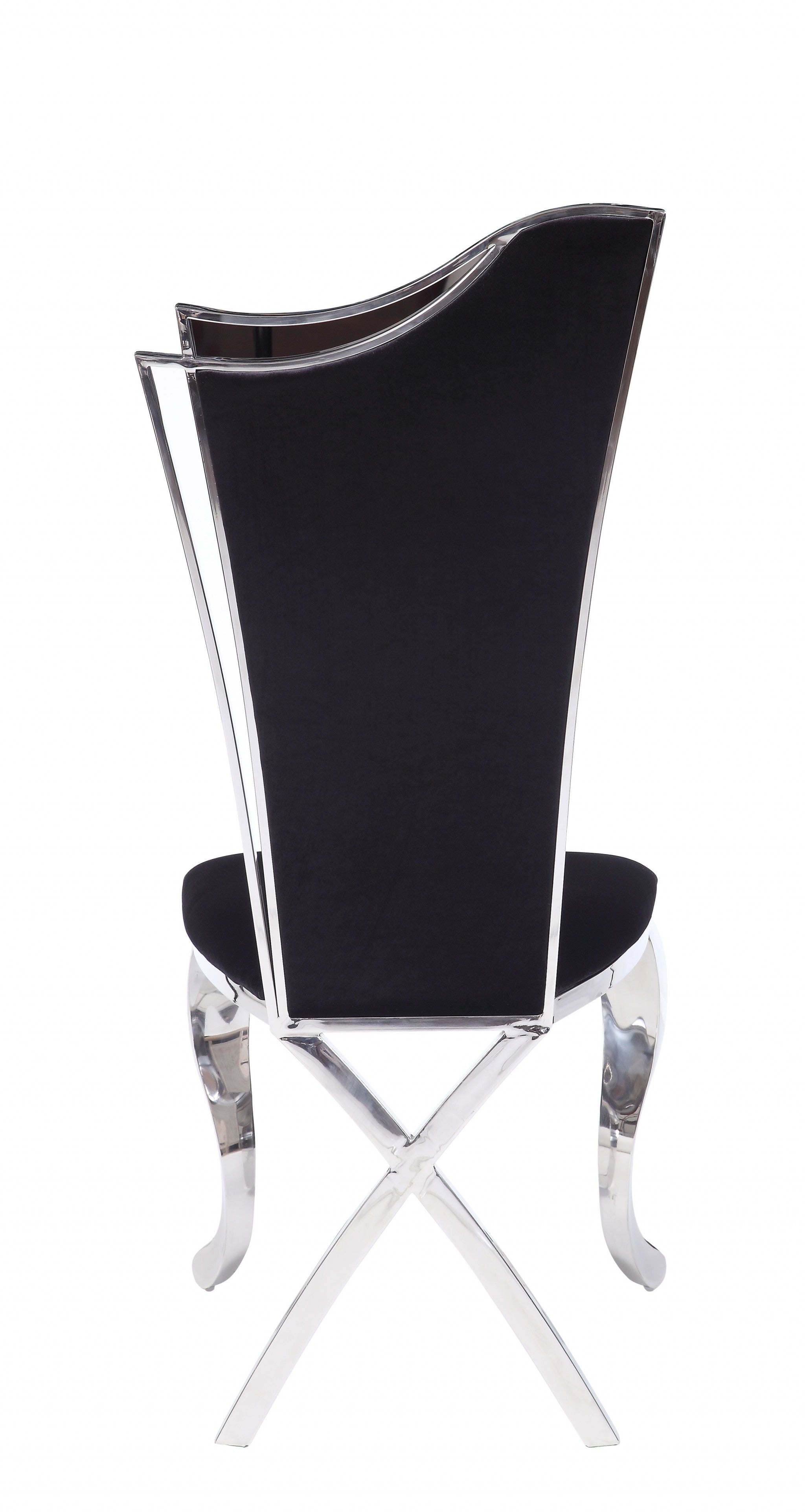 Set of Two Black And Silver Upholstered Fabric Dining Side Chairs