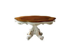 62" Brown And White Oval Solid Wood Pedestal Base Dining Table