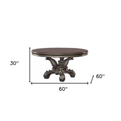 Gray Solid Wood Pedestal Base Round Top Dining Table