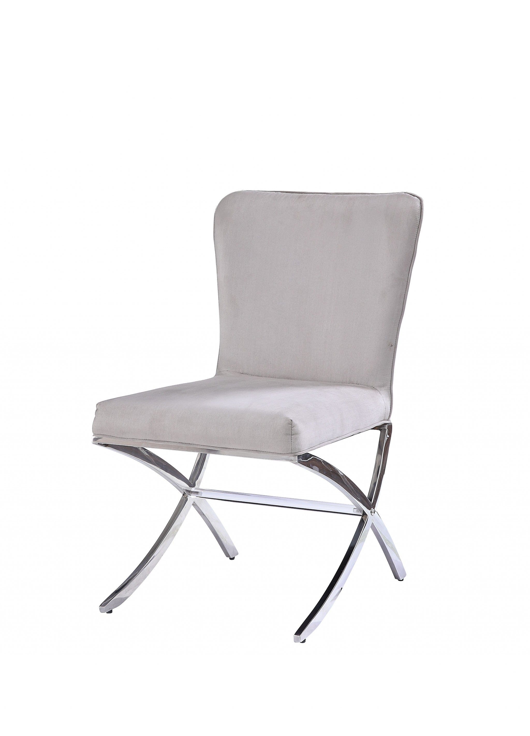 24" Beige Velvet And Silver Parsons Chair - Homeroots