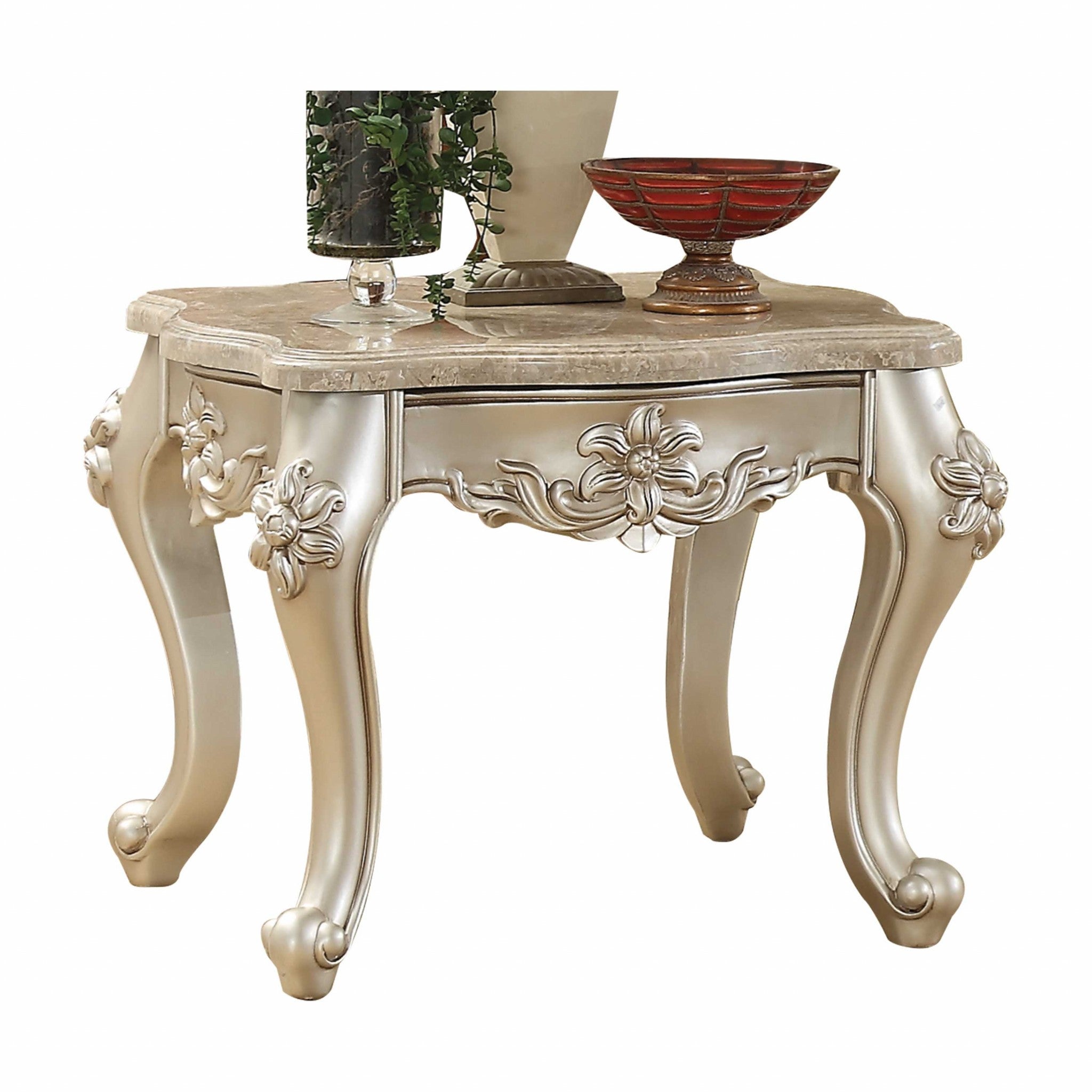 24" Champagne Faux Marble And Solid Wood End Table