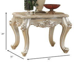 24" Champagne Faux Marble And Solid Wood End Table