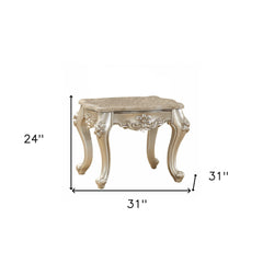 24" Champagne Faux Marble And Solid Wood End Table