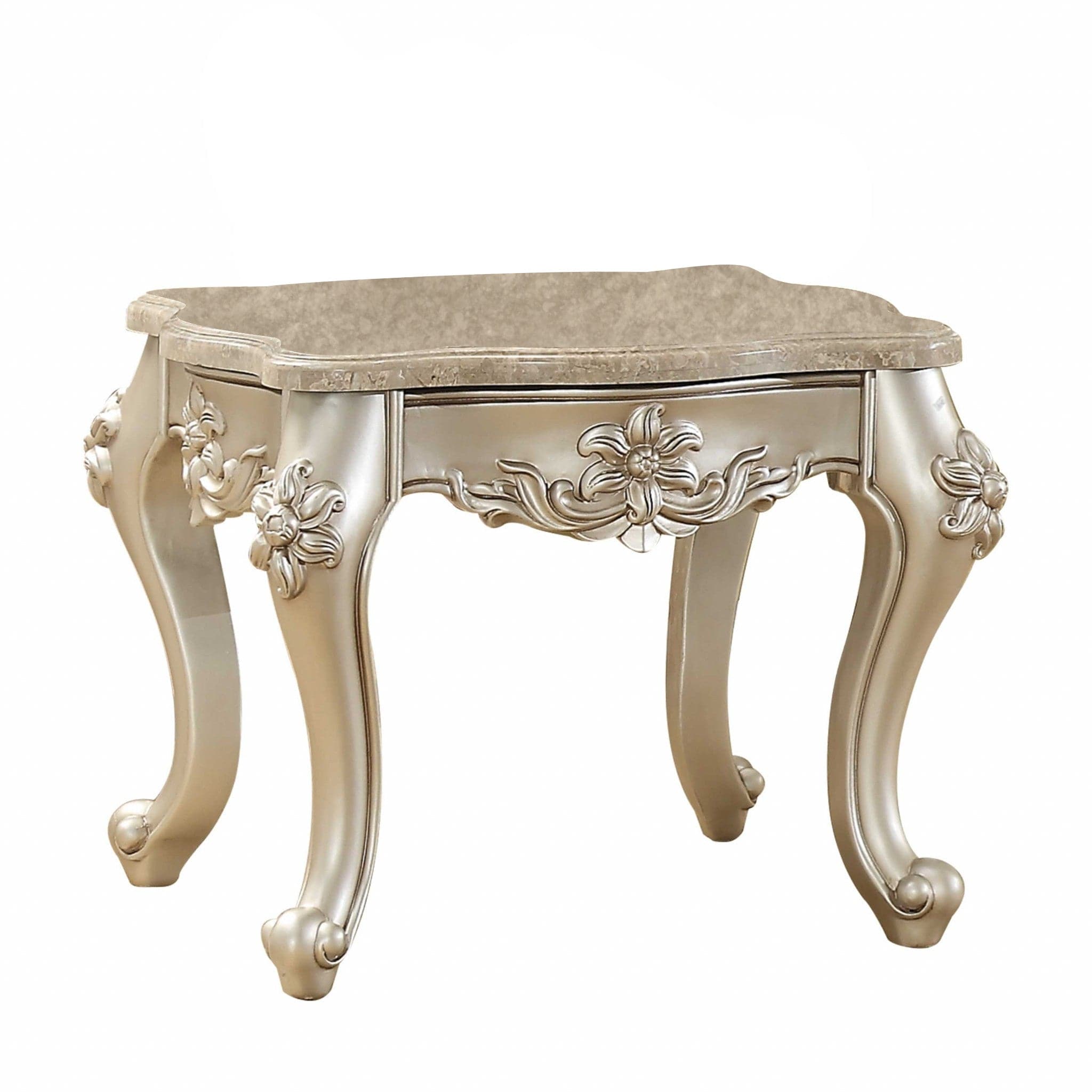 24" Champagne Faux Marble And Solid Wood End Table - Homeroots