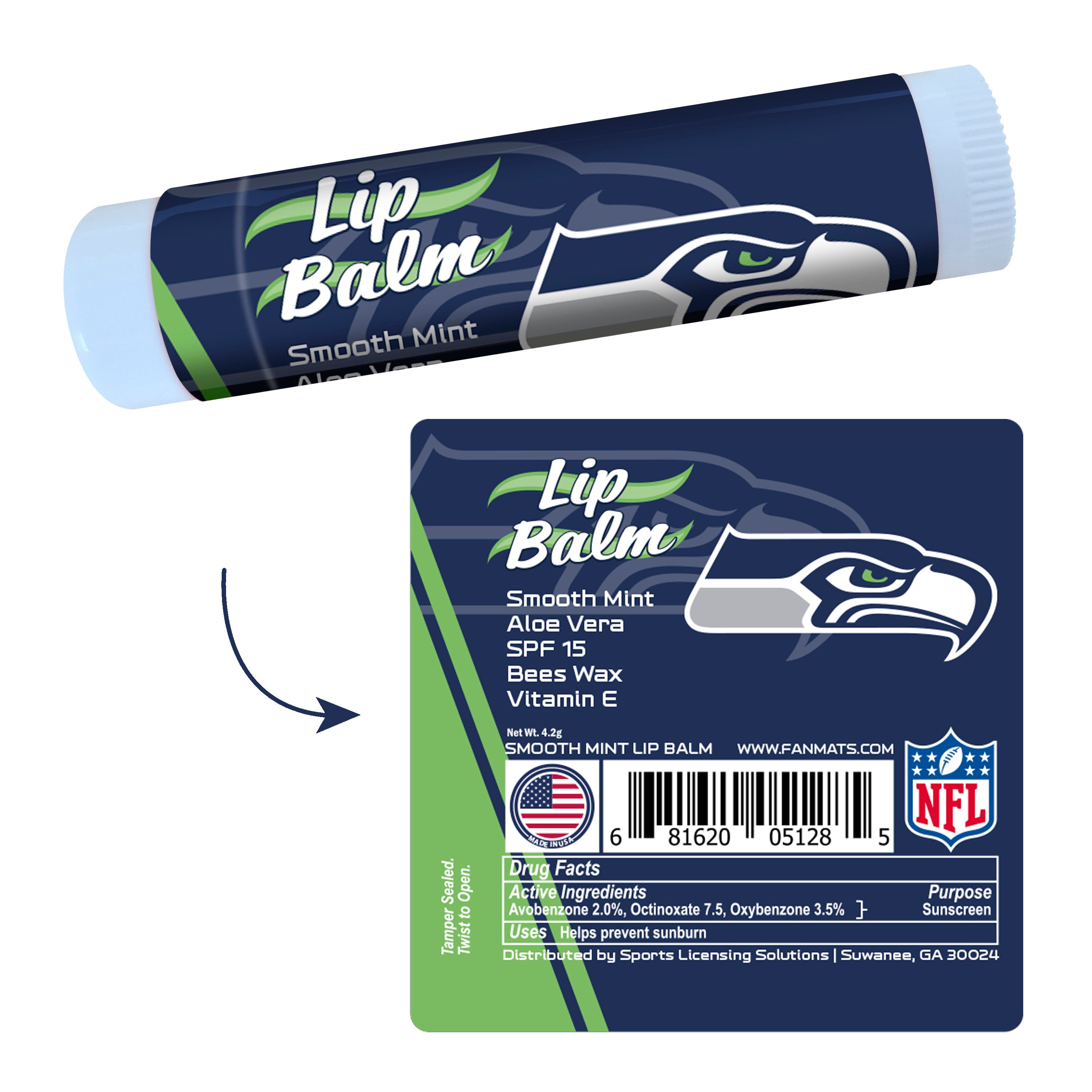 Seattle Seahawks Smooth Mint SPF 15 Lip Balm