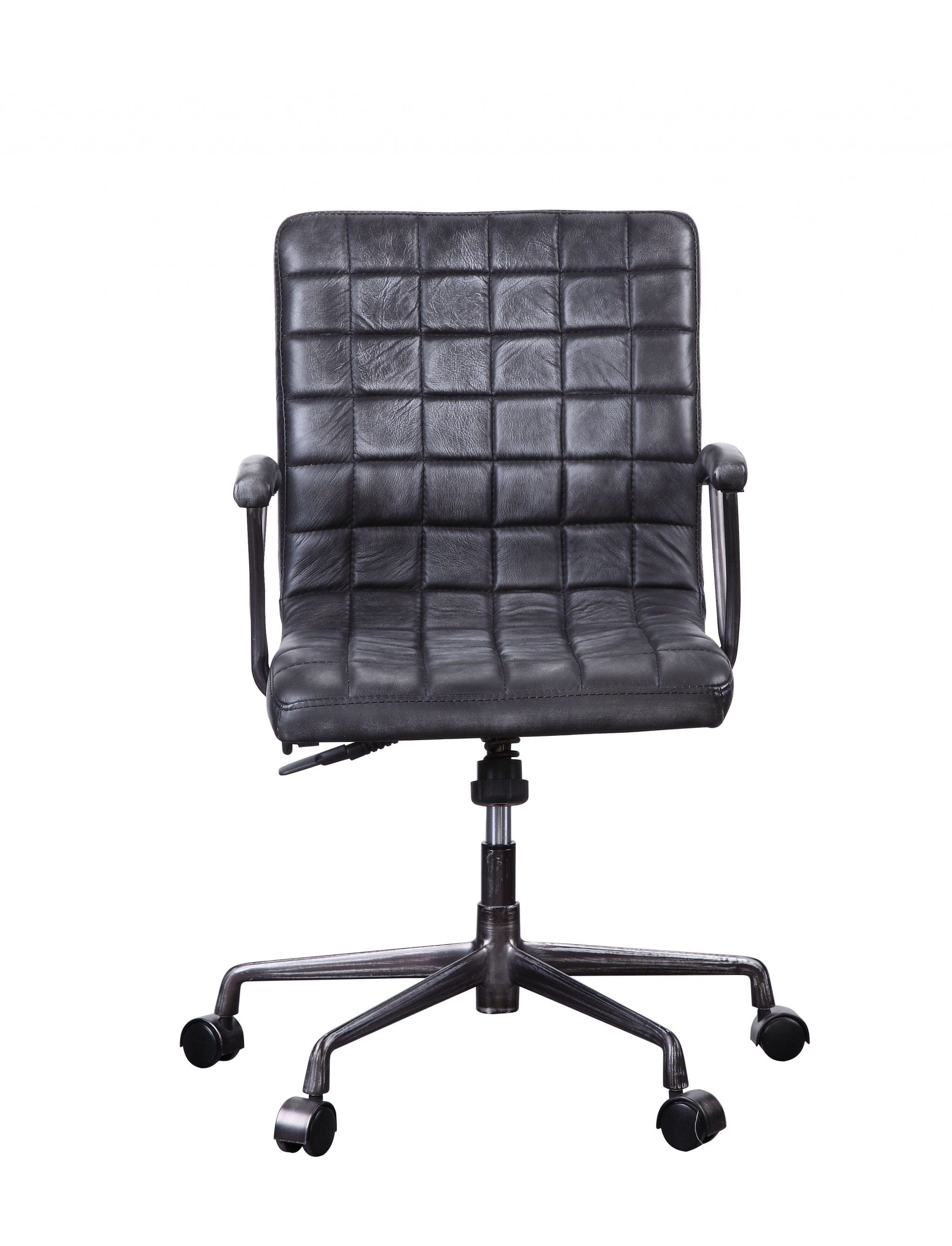 24" X 25" X 36" Vintage Black Top Grain Leather Aluminum Metal Upholstered (Seat) Casters Engineered Wood Executive Office Chair - Homeroots