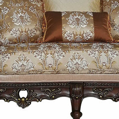 68" Cream And Brown Damask Chesterfield Loveseat and Toss Pillows - Homeroots