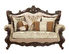 70" Beige and Brown And Brown Damask Loveseat and Toss Pillows