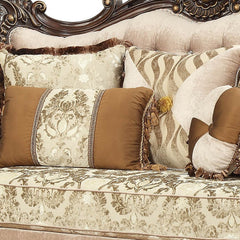 70" Beige and Brown And Brown Damask Loveseat and Toss Pillows