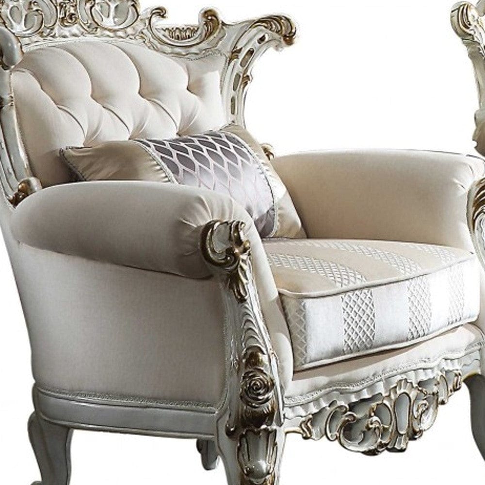 61" Ivory And Silver Damask Chesterfield Loveseat - Homeroots