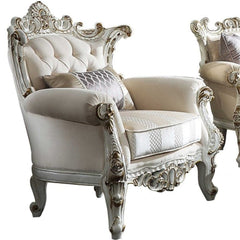 61" Ivory And Silver Damask Chesterfield Loveseat - Homeroots