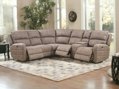 Brown Top Grain Leather Power Reclining Curved Six Piece Corner Sectional With Console