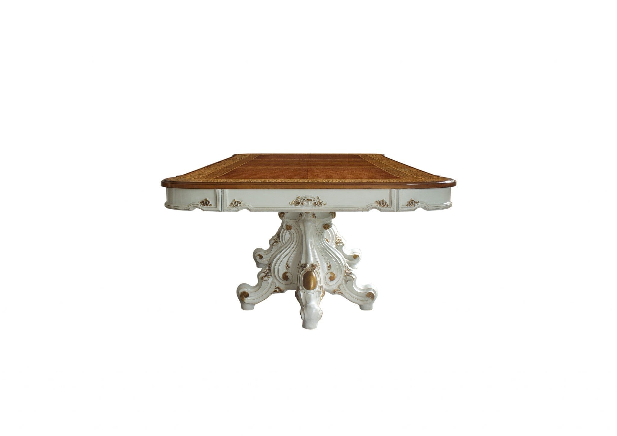 49" Brown And White Solid Wood Double Pedestal Base Dining Table - Homeroots