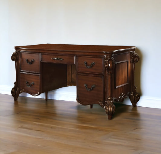 74" Brown Executive Desk With Five Drawers