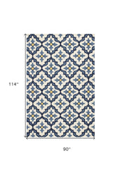 8' X 10' Blue and Ivory Moroccan Handmade Indoor Outdoor Area Rug