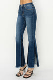 RISEN Full Size High Rise Side Shadow Seam Detail Slit Flare Jeans - Trendsi