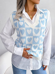 Heart V-Neck Sweater Vest - Trendsi