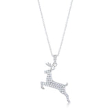 .35 ct CZ Rhodium Reindeer Pave Holiday Pendant - JGI