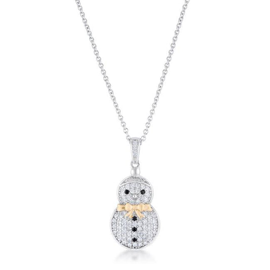 .35 ct CZ Two-Tone Snowman Pave Holiday Pendant - JGI