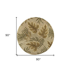 8' Sand Beige Hand Tufted Tropical Leaves Round Indoor Area Rug