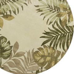 8' Ivory Hand Tufted Bordered Tropical Leaves Round Indoor Area Rug