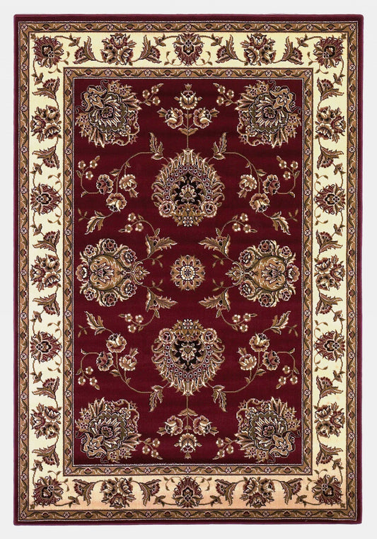 10' X 13' Red Ivory Machine Woven Floral Traditional Indoor Area Rug