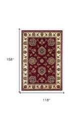 10' X 13' Red Ivory Machine Woven Floral Traditional Indoor Area Rug