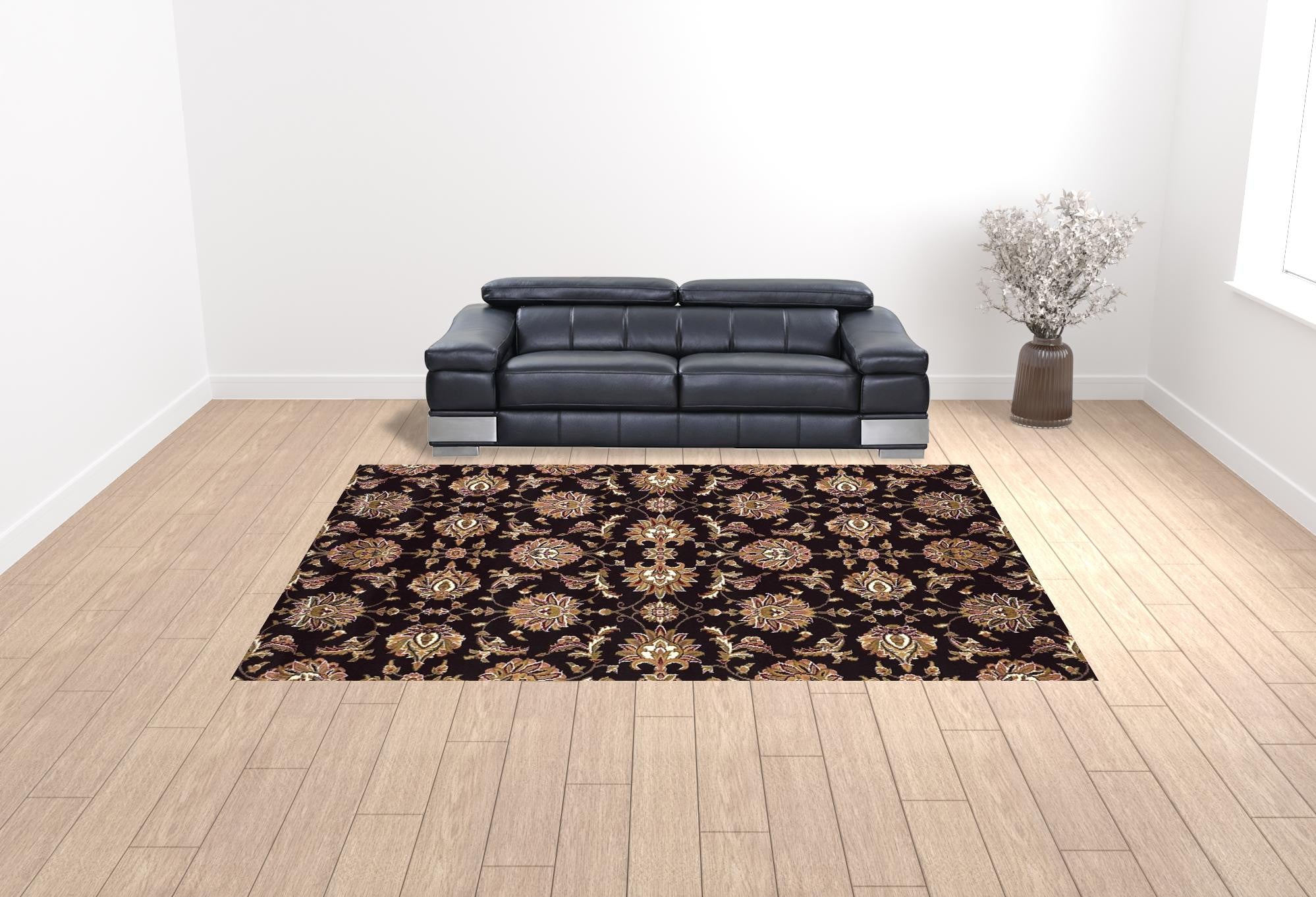 10' X 13' Black Ivory Machine Woven Floral Traditional Indoor Area Rug