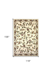 10' X 13' Ivory Machine Woven Floral Vines Indoor Area Rug