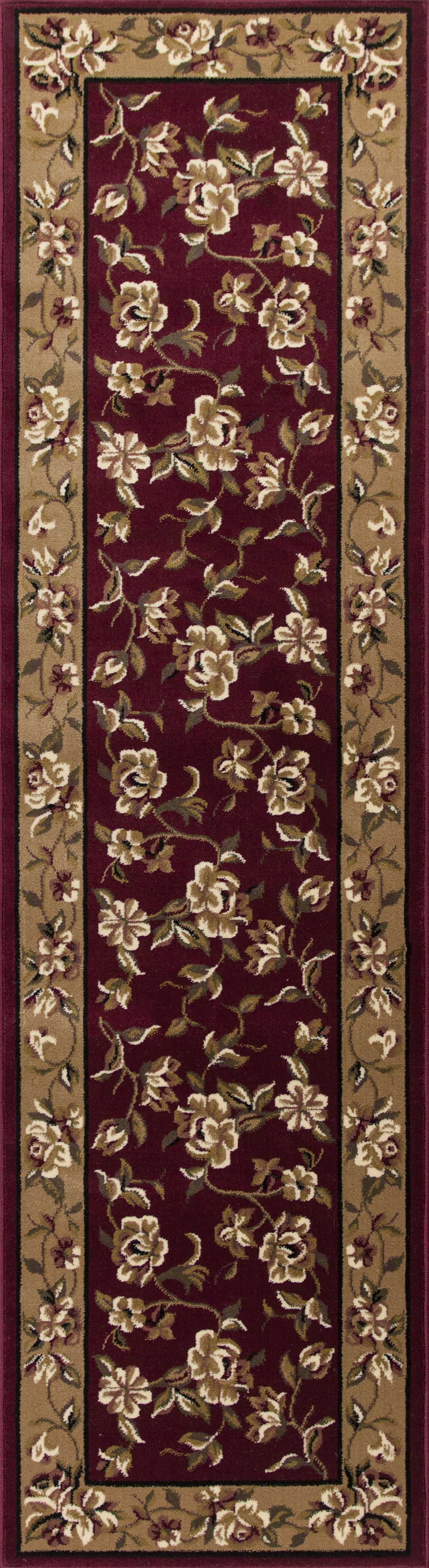 10' X 13' Red Beige Machine Woven Floral Traditional Indoor Area Rug