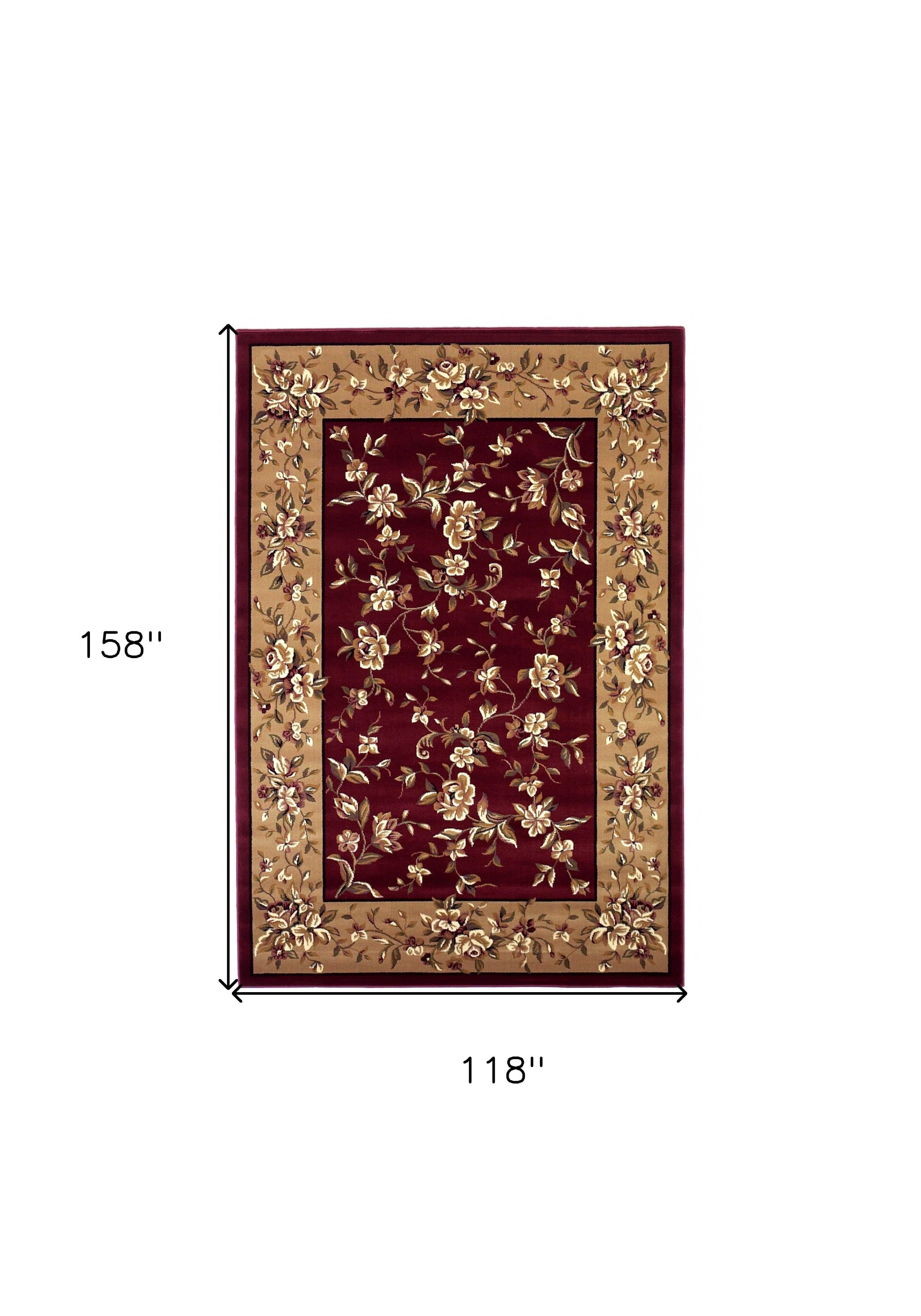 10' X 13' Red Beige Machine Woven Floral Traditional Indoor Area Rug