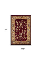 10' X 13' Red Beige Machine Woven Floral Traditional Indoor Area Rug