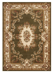 10' X 13' Green Ivory Machine Woven Hand Carved Floral Medallion Indoor Area Rug