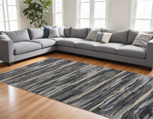 10' X 13' Grey Machine Woven Abstract Brushstroke Indoor Area Rug