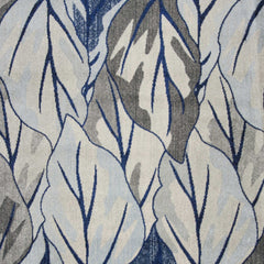 10' X 13' Grey Navy Blue Machine Woven Tropical Leaves Indoor Area Rug