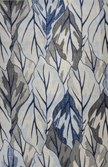 10' X 13' Grey Navy Blue Machine Woven Tropical Leaves Indoor Area Rug